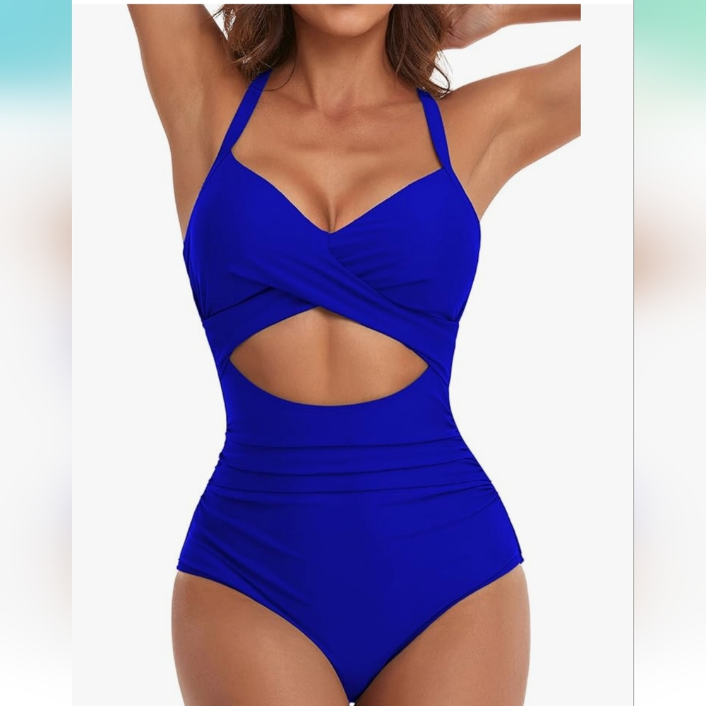 NWOT One Piece Swimsuit Tummy Control Cutout High Waisted/Wrap